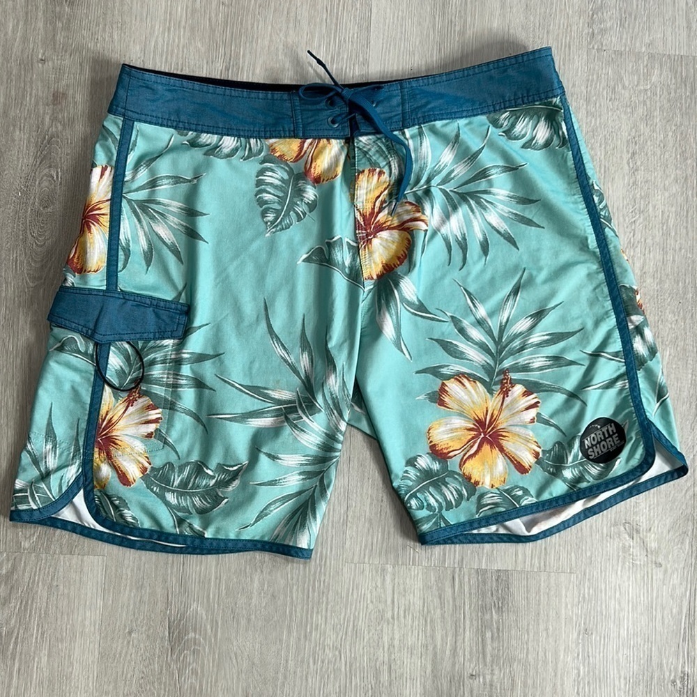 North shore surf shop Hawaiian swim board shorts